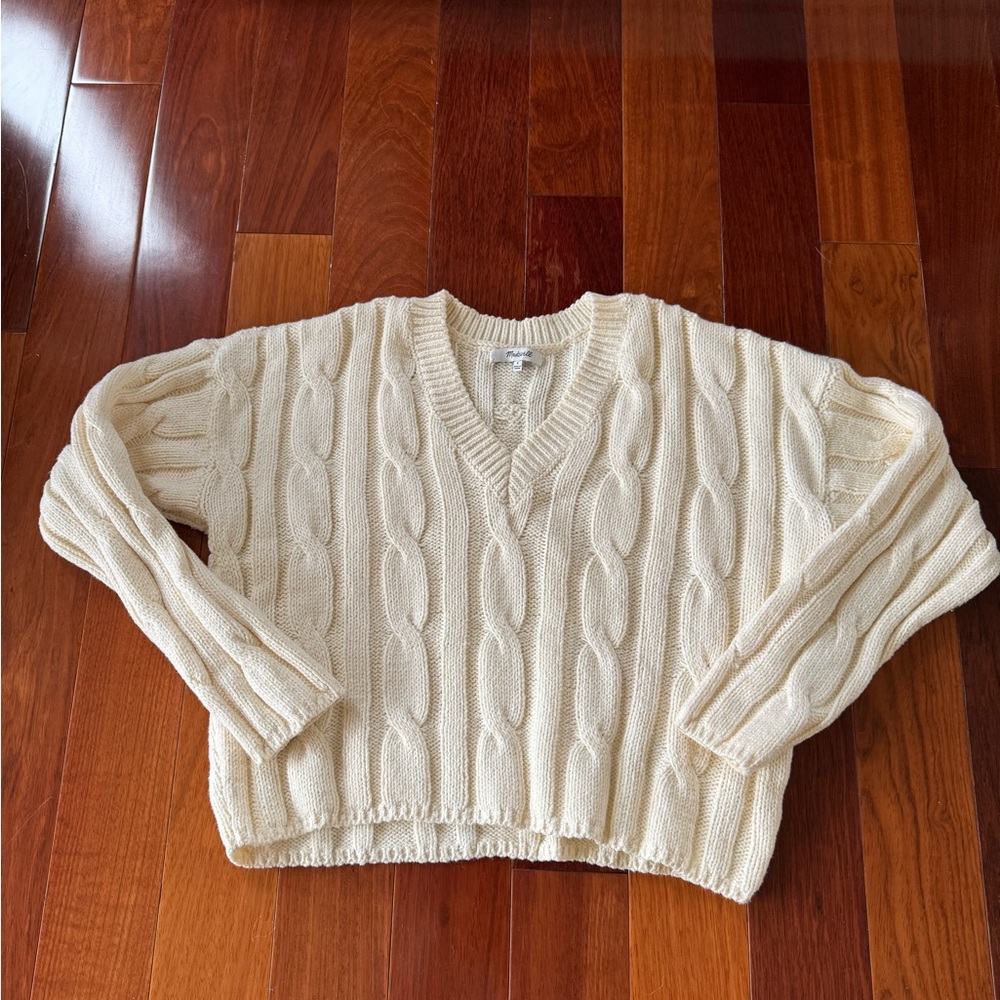 Women’s Madewell V Neck Cable Knit Crop Sweater size smalll